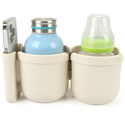 Accmor Stroller Cup Holder with Phone Holder, Bike Cup Holder, Universal Cup Holder for Uppababy Nuna Strollers, 2-in-1 Drinks Holder for Walker, Wheelchair, Scooter - color: Double Holder-All Off White