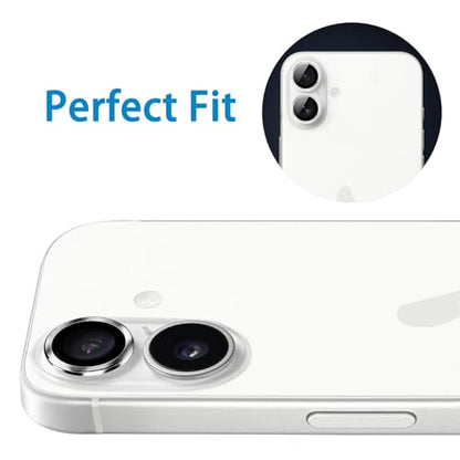 Designed for iPhone 16 and 16 Plus Camera Lens Protector, Metal Lens Cover 9H Tempered Glass Camera Cover Anti Scratch Shockproof Screen Protector - color: Silver