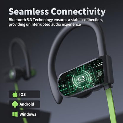 JOYWISE Bluetooth Headphones, Wireless Earbuds with 16 Hrs Playtime for Gym - color: Green
