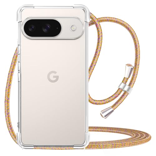 for Google Pixel 9 Lanyard Case Clear Adjustable Cord Neck Shoulder Crossbody Strap Mobile Cover Transparent Durable Soft Cover Women Shockproof Protective Phone Case for Pixel 9 - Rainbow - size: for Google Pixel 9