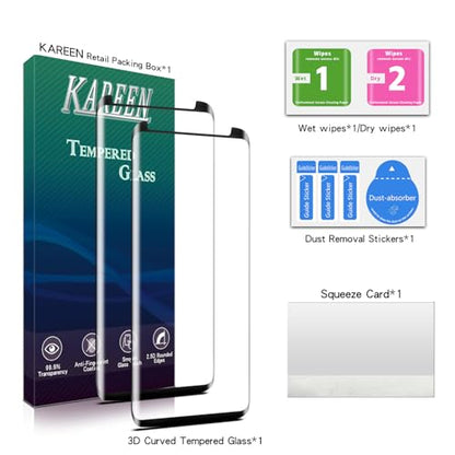 KAREEN 2 Pack Screen Protector for Samsung Galaxy S9 Tempered Glass Film | 3D Curved Full Coverage, 9H Hardness, Anti Scratch, Bubble Free - size: Galaxy S9 5.8-inch