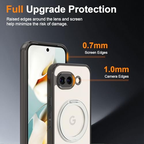 Magnetic Case for Google Pixel 10a Phone 2026 with Rotating Stand, Slim Non-Yellowing Transparent Clear Shockproof Cover with Wireless Charging (Black) - color: Black, size: Pixel 10a