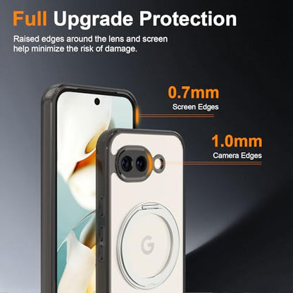 Magnetic Case for Google Pixel 10a Phone 2026 with Rotating Stand, Slim Non-Yellowing Transparent Clear Shockproof Cover with Wireless Charging (Black) - color: Black, size: Pixel 10a