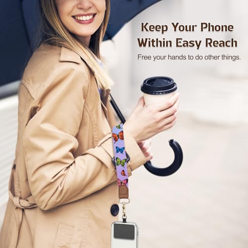 TiMOVO Phone Lanyard Crossbody Wrist Strap, Adjustable Anti-Theft Phone Strap for All Phone Case, lanyard for Women and Men - color: Colorful Butterfly