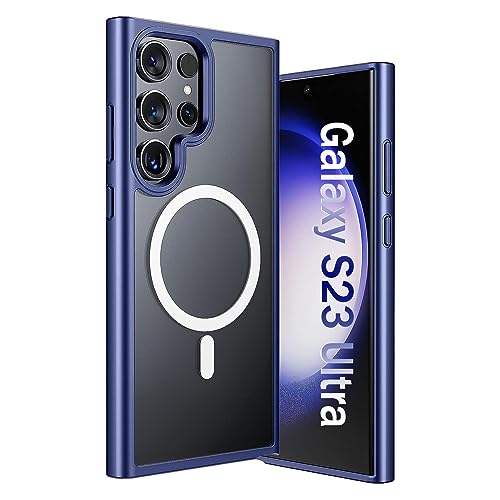 ANNGELAS for Samsung Galaxy S23 Ultra Mag Safe Case,Slim Shockproof Protective Cover with Magnetic,Frosted Hard Back Soft Silicone TPU Bumper Phone Case Compatible Galaxy S23 Ultra 6.8inch,Matte Blue - color: Matte Blue