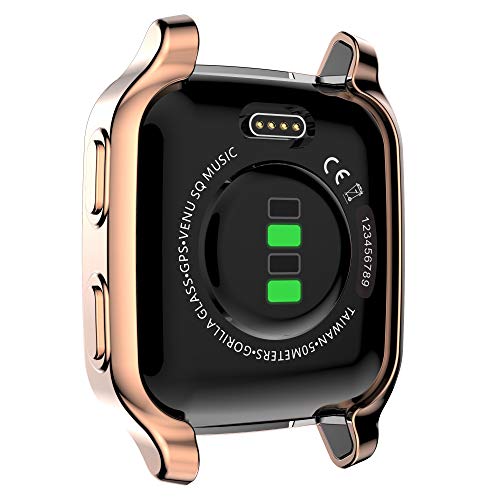 [5-Pack] RICHONE Compatible with Garmin Venu Sq & Venu Sq 2 Screen Protector Case, All-Around Protective Cover Soft TPU Shockproof Bumper Frame (Black+Silver+Gold+Pink+Rose Gold) - size: Venu sq & sq2