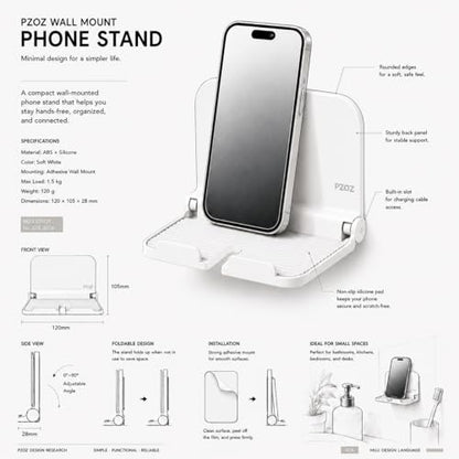 pzoz Foldable Wall Phone Holder, Adhesive Phone & Tablet Wall Mount Stand