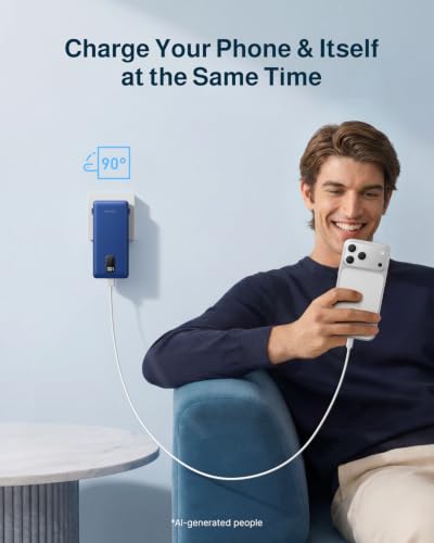 charmast 10000mAh Portable Charger with Built-in Cables and AC Wall Plug - color: Navy