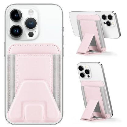 Miroddi for Magsafe Wallet Stand, Magnetic Phone Wallet for iPhone 17/16/15/14/13/12 Series, Leather Magnetic Cards Holder, Fits 5 Cards, RFID Blocking, Slim, Pink - color: Pink-1