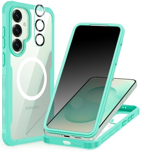 CENHUFO Magnetic Privacy for Samsung Galaxy S25 Case, Full Body Phone Case with Built-in 9H Tempered Glass Privacy Screen Protector and Camera Lens Cover, Shockproof Protective Clear Bumper -Green - color: Green, size: S25