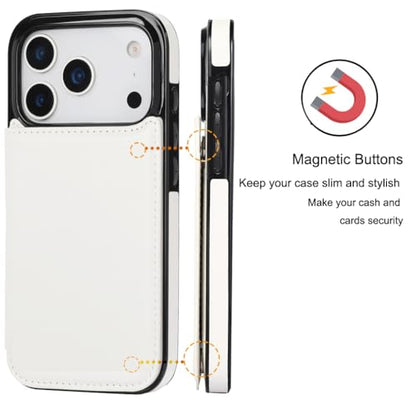 for iPhone 17 Pro Max Wallet Case with Screen Protector, Slim PU Leather Protective Case with Card Holder[RFID Blocking] Kickstand Cover 6.9“-White - color: White