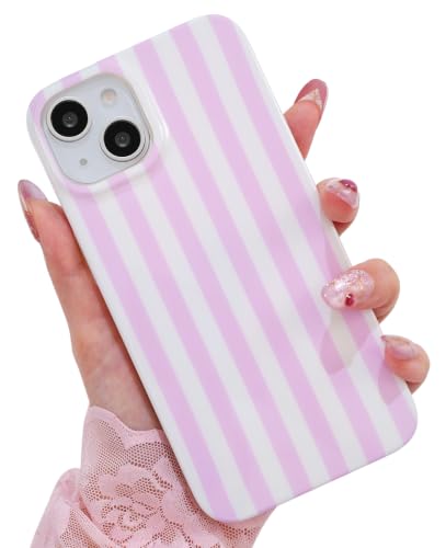 Striped case for iPhone 13/14 Pink/White | Aesthetic Striped，Full Protection Soft TPU，will not peel, fade or rub off ，Kawaii Cute Phone Case for Women Girls - color: Imd Striped Pink/White