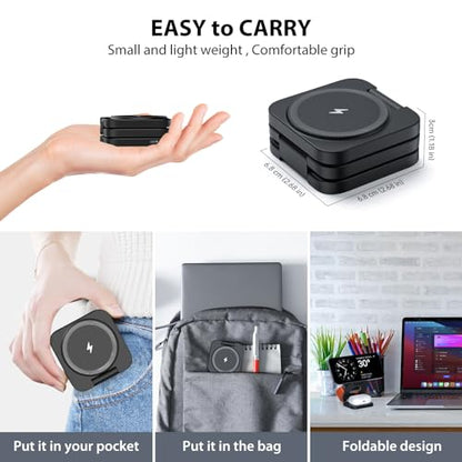 KU XIU X55 Foldable 3 in 1 Charging Station for Apple Devices, 15W Fast Magnetic Wireless Charger, Magent Travel Charger Stand for iPhone 16 15 14 13 12 Series, 5W for Apple Watch, AirPods-Black - color: Black