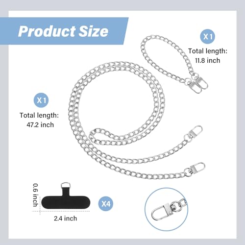 Canlierr 2 Pack Phone Chain Crossbody, with Tether Tab, Silvery - color: Silver