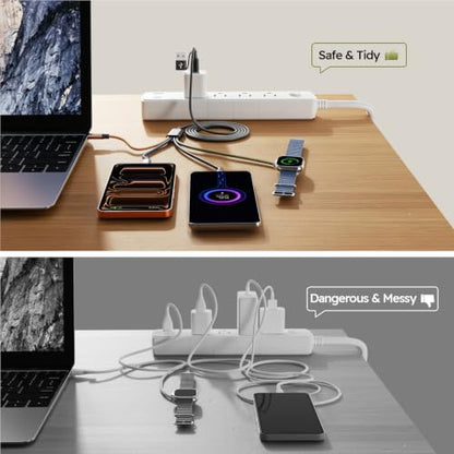 Travel Essentials 4in2 Multi Charging Cable for iPhone Watch Charger, 6FT - color: Black&Blue&Green&Coffee, size: AC to 2C+L+iWatch