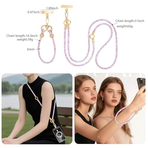 Crystal Phone Lanyard Crossbody and Wrist Strap Lanyard Rhinestone Anti-Theft Phone Strap Phone Neck Strap for Women - color: Purple