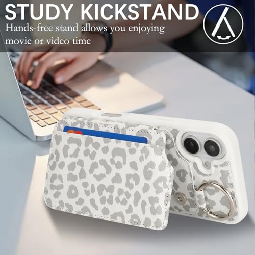 Ｈａｖａｙａ for iPhone 16 case with Card Holder iPhone 16 case Wallet with Keychain Ring and Stand PU Leather Phone case-White Leopard Print - color: C+White leopard print