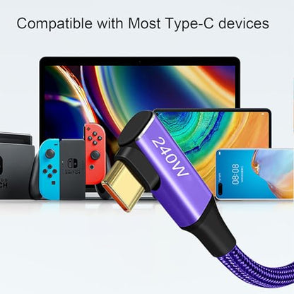 Dual Right 240W USB-C to USB-C Cable 10FT Purple, Fast Charging - color: Purple, size: 10FT