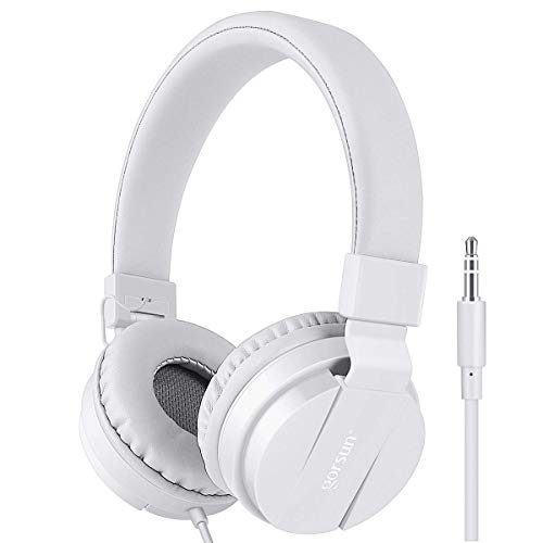 Kids Headphones, Lightweight Stereo Wired Toddler Headphones，Adjustable Headband Children's Headset for Smartphones Computer Pad Earphones(White) - color: White