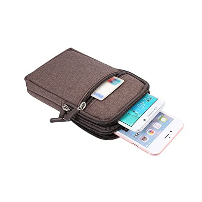 Men's Cell Phone Waist Bag Vertical, Cellphone Belt Loop Holster, Outdoor Sport Travel Nylon Small Mobile Phone Pouch Smartphone Waist Bag with Carabiner Hook Pen Holder Zipper Handbag Carrying Case - color: Brown