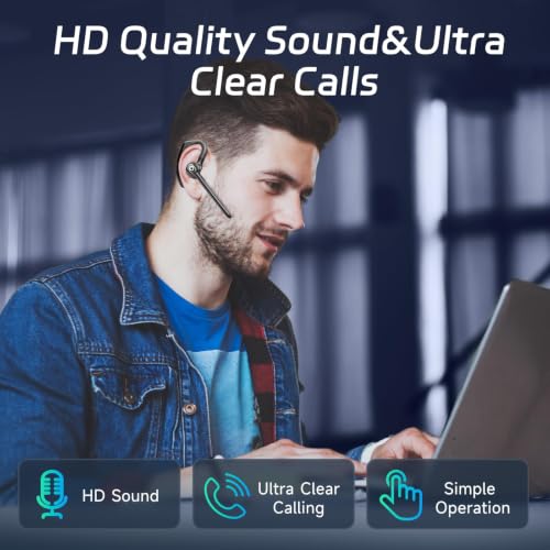 Wireless Headset Bluetooth Earpiece with Dual Noise Canceling Single Earbud