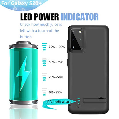 Battery Case for Samsung Galaxy S20+ Plus 5G, 5000mAh Rechargeable Extended Battery Charging Case, Add 100% Extra Juice (6.7 Inches) Black