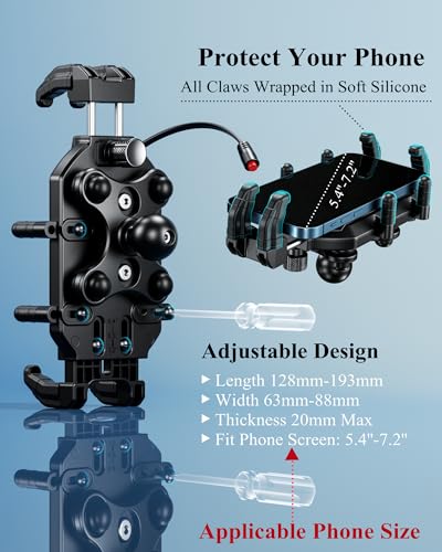 BRCOVAN Motorcycle Fork Stem Phone Mount with Wireless & USB-C Charger