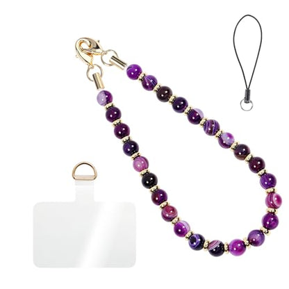 CH.yishi Beaded Phone Charm Wrist Strap with Tether Tab,Camera Lanyard - style: Purple Peacock Agate