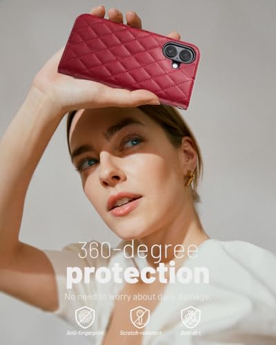 OCASE for iPhone 17 Wallet Case, Card Holder, Diamond Check Red | RFID Blocking, Kickstand, Magnetic Closure, PU Leather Flip Folio, Shockproof TPU Shell, Protective Phone Cover (6.3") 2025 - color: Diamond Check Red