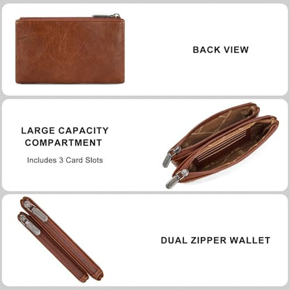 Montana West X Wrangler Brown Wallet Women Double Zipper Pocket Wallet with Rfid Blocking Large Phone Western Women's Wallets Card Cases & Money Organizers - color: Brown