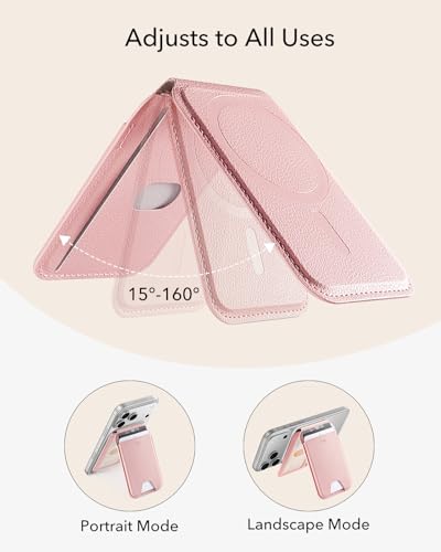 ESR Aura for MagSafe Wallet with Adjustable Stand, 5 Card Holder | Strong Magnetic Wallet for iPhone 17 Pro Max 17e 16 15 14 13 12 Series, Not for iPhone 13/12 mini, Vegan Leather, Pink - color: Pink