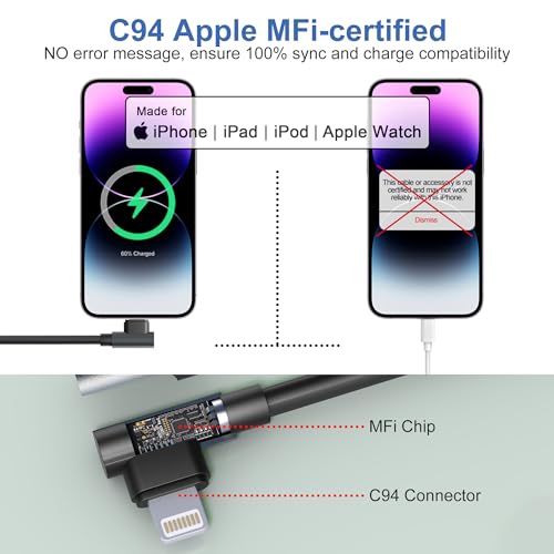 USB C to Lightning Cable 90 Degree 3FT 2Pack, PD 27W Coiled iPhone Charger Fast Charging for Car [Apple MFi Certified] Short USB C iPhone Cord with Data Sync for iPhone14 13 12 11 X iPad CarPlay