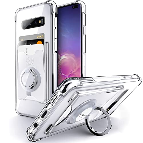 Shields Up for Samsung Galaxy S10 Case with Card Holder Stand, Clear | Minimalist Wallet Case, 3 Card Slots, 360° Rotation Ring Stand/Kickstand, [Drop Protection] Slim Protective Cover - color: Clear, size: Galaxy S10