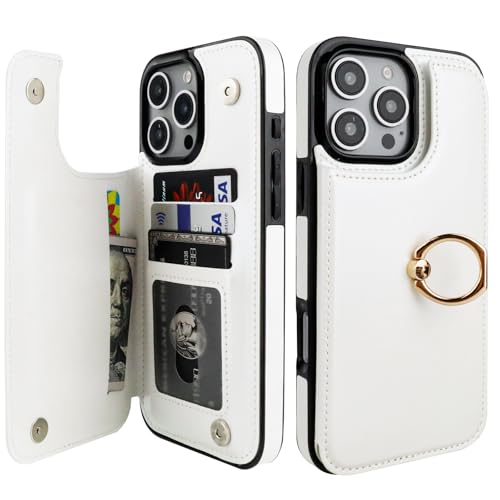 ONETOP for iPhone 16 Pro Max Wallet Case with Credit Card Holder,White - color: White