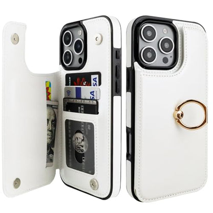 ONETOP for iPhone 16 Pro Max Wallet Case with Credit Card Holder,White - color: White