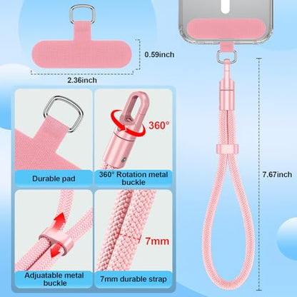 Meliya Phone Wrist Strap, 2 Pack Adjustable Cell Phone Lanyard Strap with 2 Tether Tabs for Smartphones - color: Black/Pink