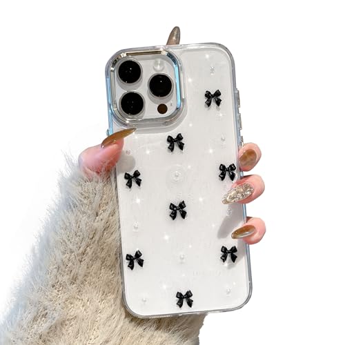 EYZUTAK Case for iPhone 12 Pro Max, Bling Glitter 3D Bowknot Phone Case Cute Sparkly Crystal Clear Bow Aesthetic Design Case Slim Soft Durable TPU Transparent Protective Cover for Women Girl-Black Bow - color: Black Bow, size: iPhone 12 Pro Max