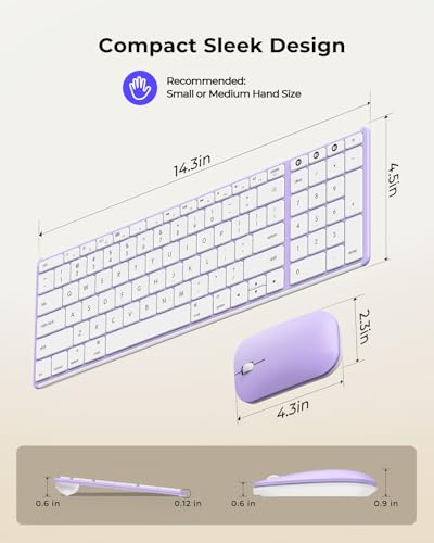 seenda SKM64-2 Bluetooth Keyboard and Mouse Combo for Mac, MacBook and iPad - color: White & Purple