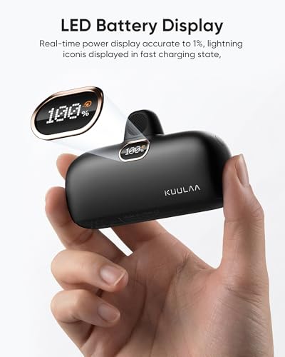Kuulaa Small Portable Charger iPhone with Built-in Lightning Cable 5000mAh Power Bank Fast Charging for iPhone 14/13/13 Pro/12/12 Pro/11/XR/XS/X/8/7/6 Black - color: Black