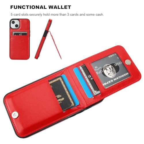KIHUWEY for iPhone 14 Wallet Case Card Holder Kickstand, Red - color: Red