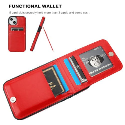 KIHUWEY for iPhone 14 Wallet Case Card Holder Kickstand, Red - color: Red