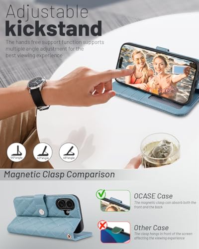 OCASE for iPhone 17 Wallet Case, Card Holder, Diamond Check Blue | RFID Blocking, Kickstand, Magnetic Closure, PU Leather Flip Folio, Shockproof TPU Shell, Protective Phone Cover (6.3") 2025 - color: Diamond Check Blue
