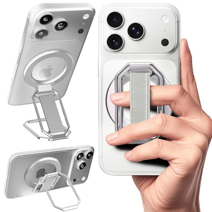 4-in-1 Phone Grip Stand for MagSafe,Loop Strap,Dual-Fold,360°Rotate,Silver - color: Silver