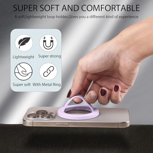 Magnetic Silicone Phone Grip,Comfy Finger Loop Grip Phone Holder,Strong Grip,Comfortable,Easy to Install and Remove,Compatible with Magsafe for iPhone 16/15/14/13/12 Series (Purple) - color: Purple
