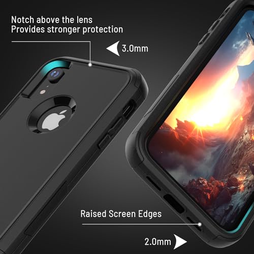 X-belmox for iPhone XR Phone Case [Dropproof] Shockproof Heavy Duty Black | 3-Layers Drop Protection Cover for iPhone XR 6.1 Inch with Tempered Glass Screen Protector, Protective Rugged XR Phone Case - color: Black