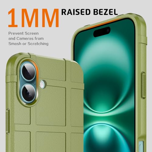 Rugged Shield 8ft Drop Proof TPU Thick Armor Tactical Protective Case Compatible with iPhone 16 Plus (6.7 inches) - Army Green - color: Army Green, size: iPhone 16 Plus