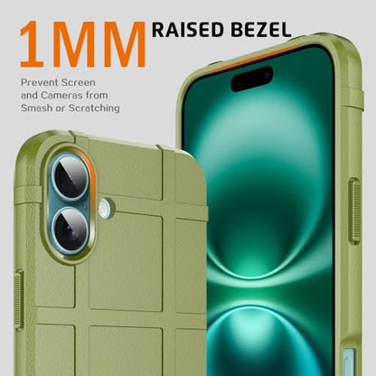 Rugged Shield 8ft Drop Proof TPU Thick Armor Tactical Protective Case Compatible with iPhone 16 Plus (6.7 inches) - Army Green - color: Army Green, size: iPhone 16 Plus