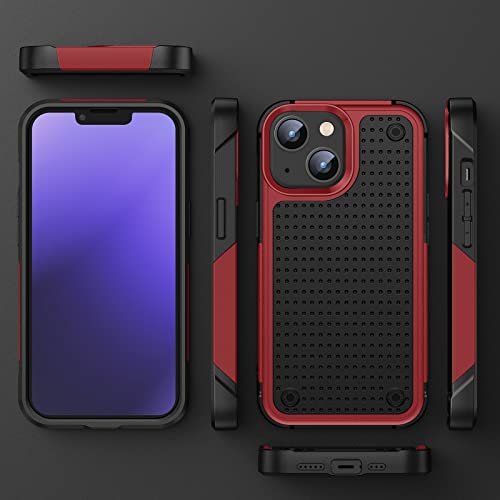 Designed for iPhone 14 Case iPhone 13 Case 2 in 1 Gift Militay Grade Drop Protective Rugged Heavy Duty Cover Shockproof Case for iPhone 14 Phone Case for Women Men boy Girl (Red+Black) - color: Red+Black