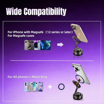 Magnetic Vacuum Car Phone Holder 360° Adjustable Foldable - color: Silver, size: GY-15B