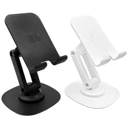 2-Pack Desk Phone Stand - Black and White, Adjustable Foldable Mobile Holders with 360° Rotating Base for All Smartphones